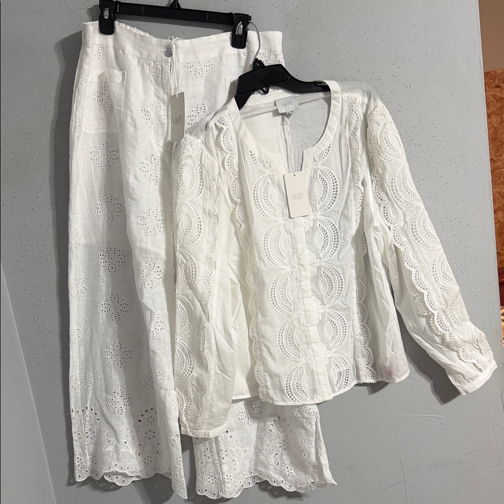 Nwt Jade Johnny Was Makaylin Button Upwhite Eyelet Shirt 2 Piece Set